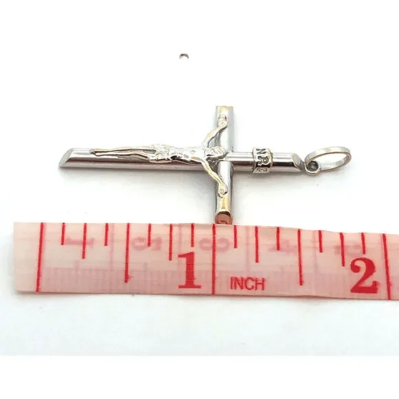 18K White Gold Polished Jesus Crucifix Religious Statement Cross Pendant